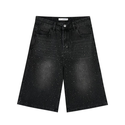 Rhinestone Denim Cropped Pants