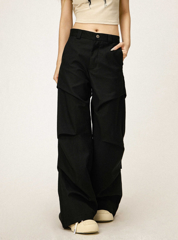 Pressed Pleated Black Casual Pants
