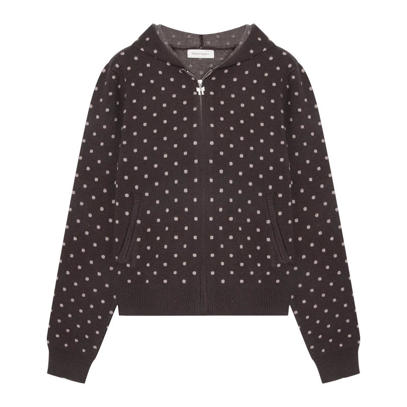 Polka Dot Hooded Knit Sweater Skirt Set-Up