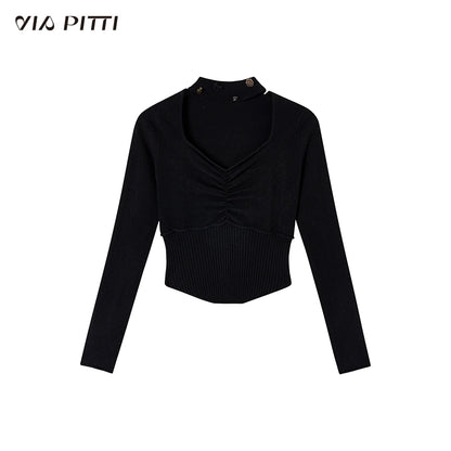 Square neck halterneck knit top