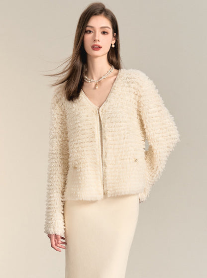 Long Sleeved Beaded Wool Coat