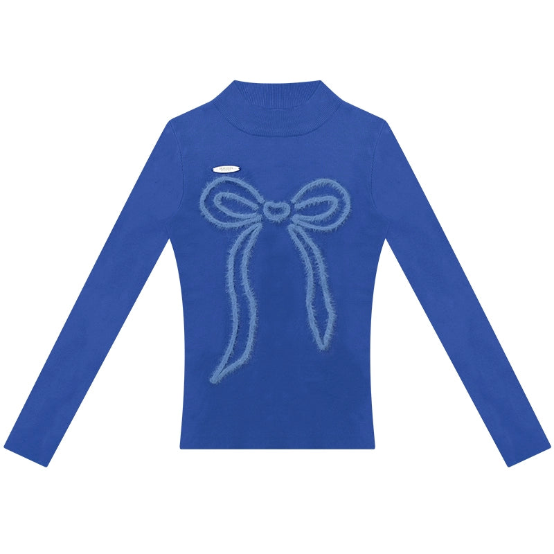 Autumn Bow Slim Knit Shirt