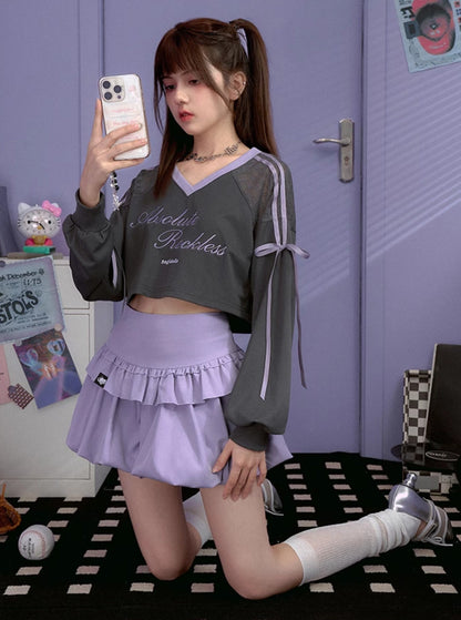 SagiDolls Teenage Fighting Spirit Jennie grau Jersey Blokette Sweet Cool College Sport Crop Top