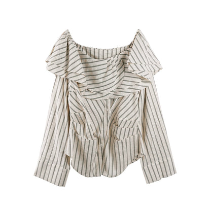 French One-Shoulder Striped Shirt