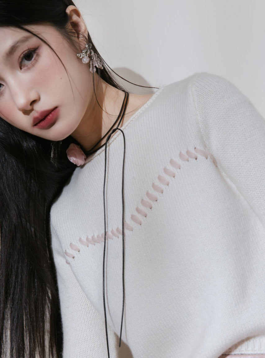 Hand-hooked wool knit top