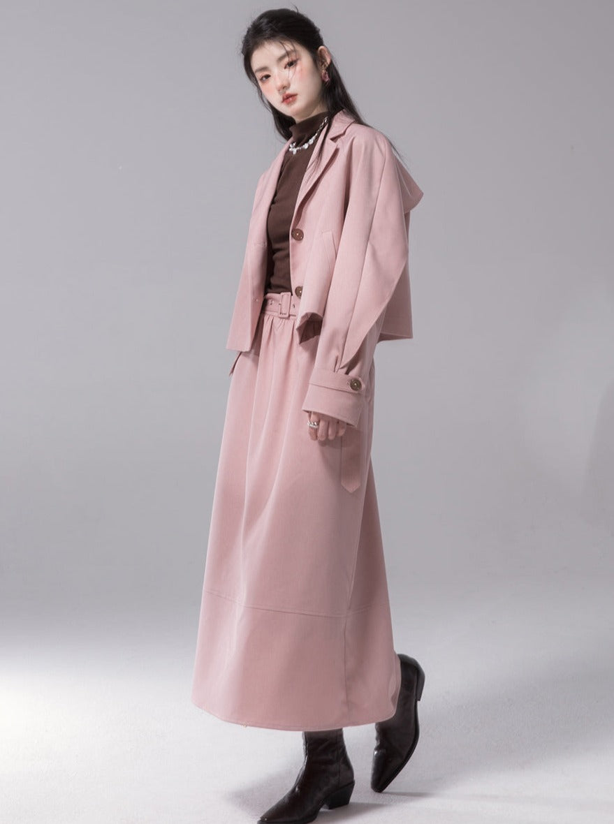 Pink short coat and skirt set