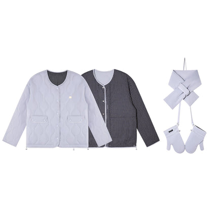 Milk Blue Plaid Cotton Jacket Set