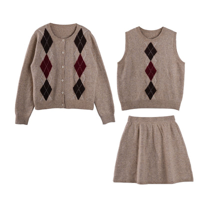 Rhombus Elements Knit Cardigan Set