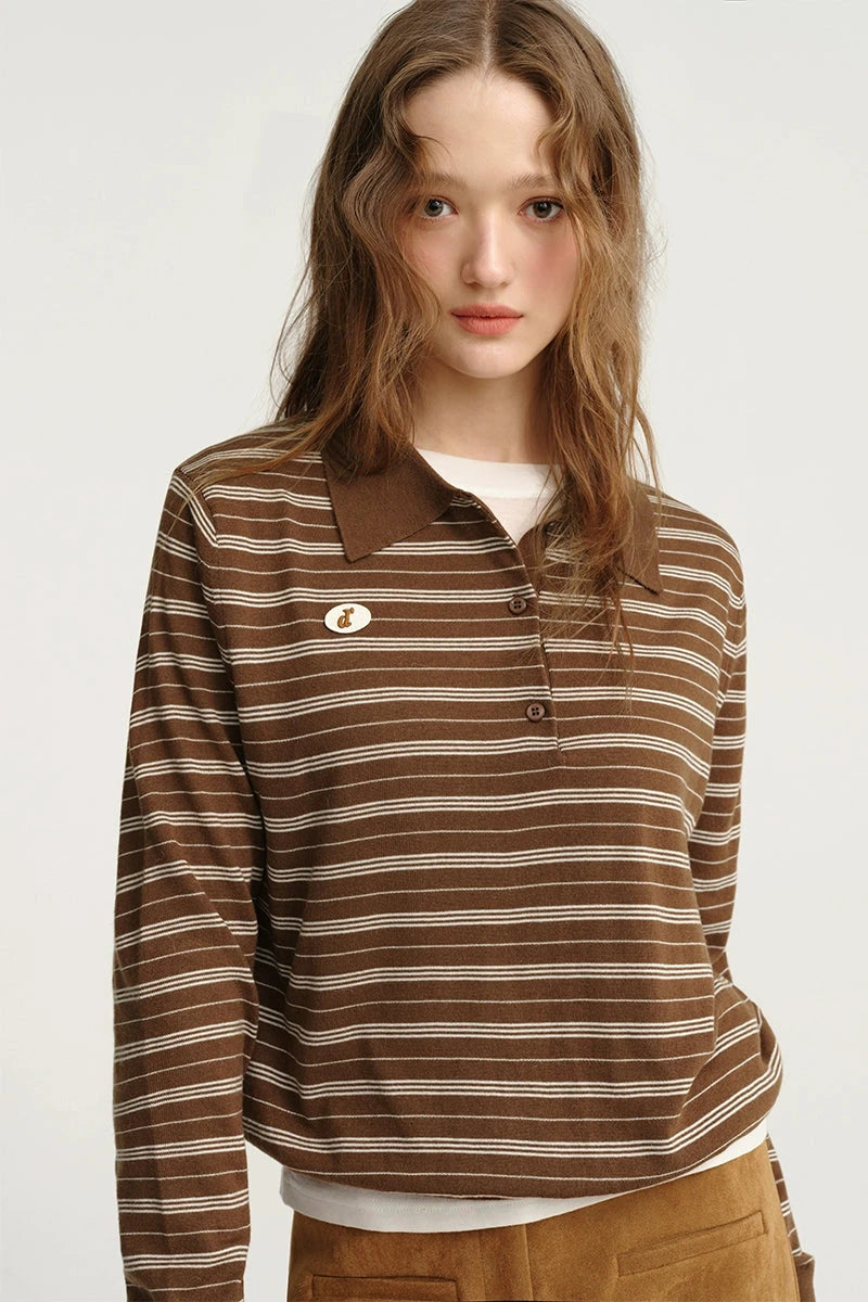 DESIGNER PLUS Contrasting Vintage Striped Knitted Polo Shirt Fall 2024 Cashmere Soft Pullover Sweater