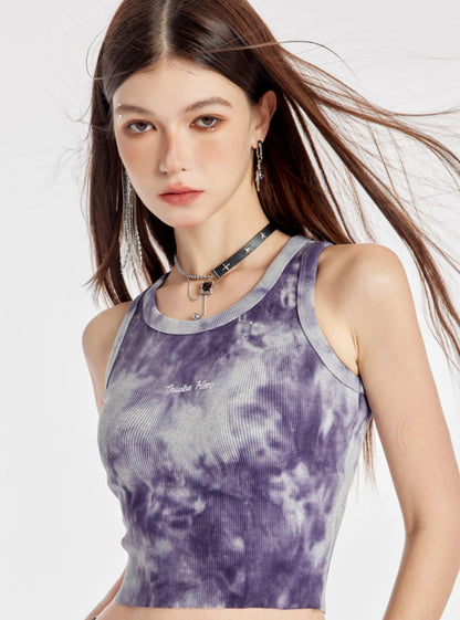 Lila Tie-Dye besticktes Crop Vest Top