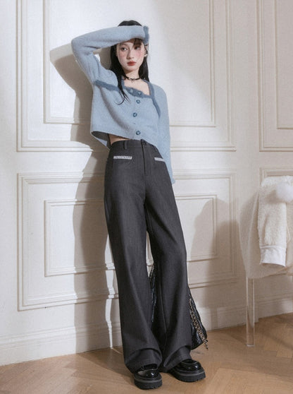 Brushed straight-leg trousers