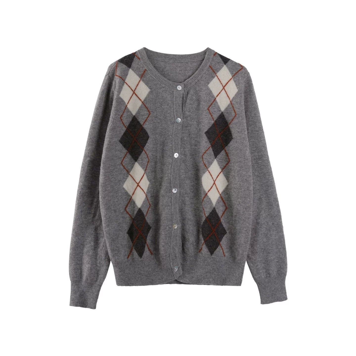 Wool Argyle Knit Cardigan Shirt Set-Up