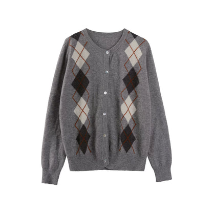 Wool Argyle Knit Cardigan Shirt Set-Up