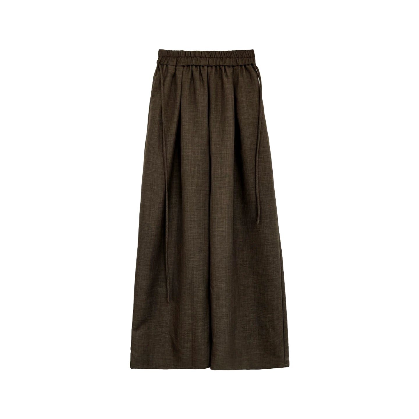 Coffee Elastic Waist Pleats Wide-Leg Suit Pants