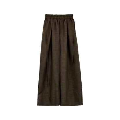 Coffee Elastic Waist Pleats Wide-Leg Suit Pants