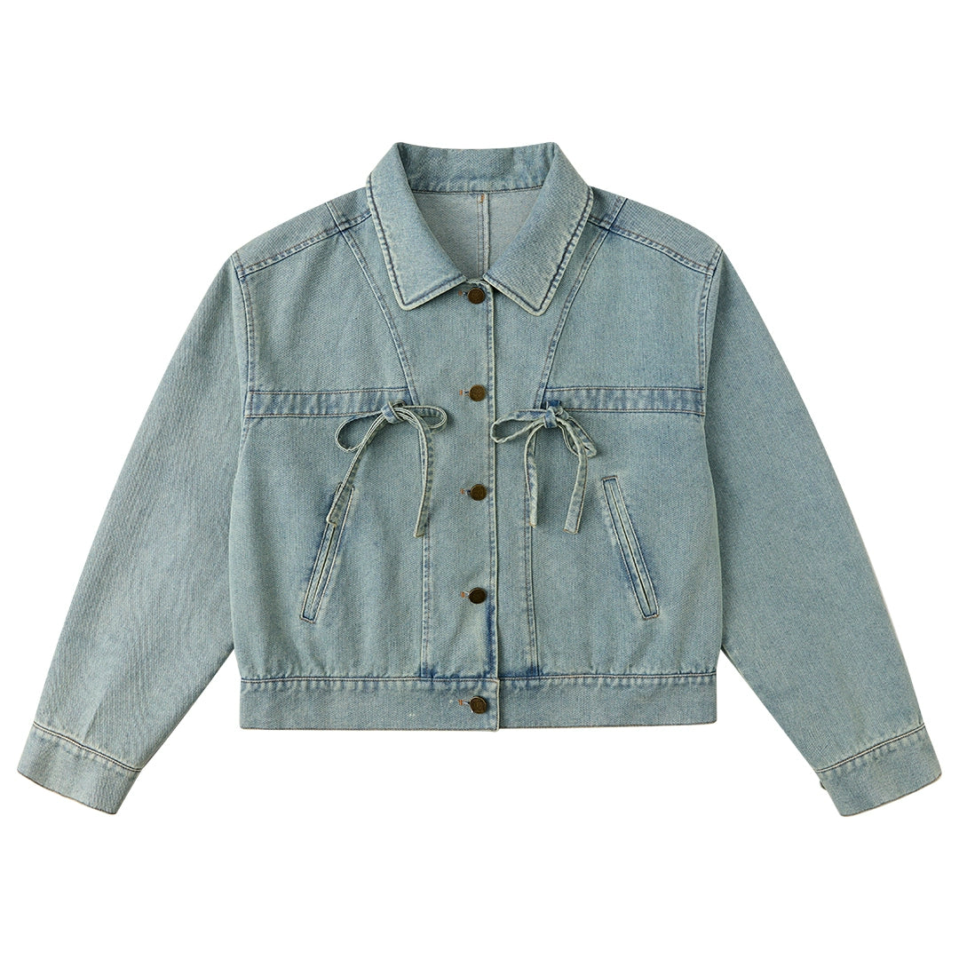 Blaue Retro Casual Cropped Denim Jacke