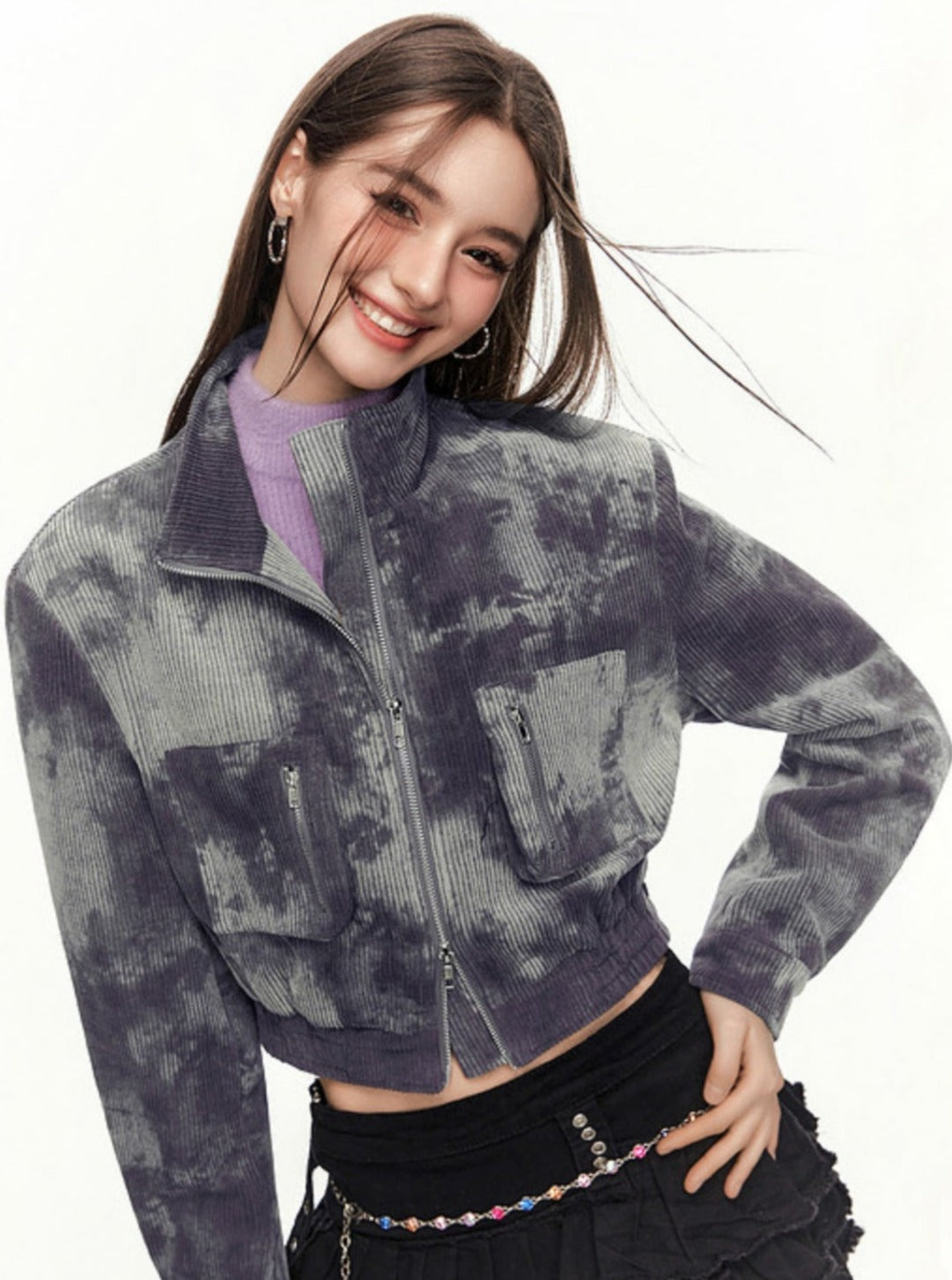 Retro tie dye camouflage slim fit short jacket