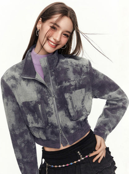 Retro Tie Dye Camouflage Slim Fit Short Jacket