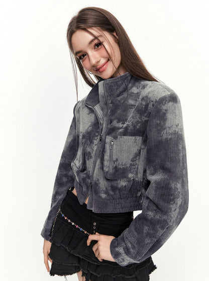 Retro Tie Dye Camouflage Slim Fit Short Jacket