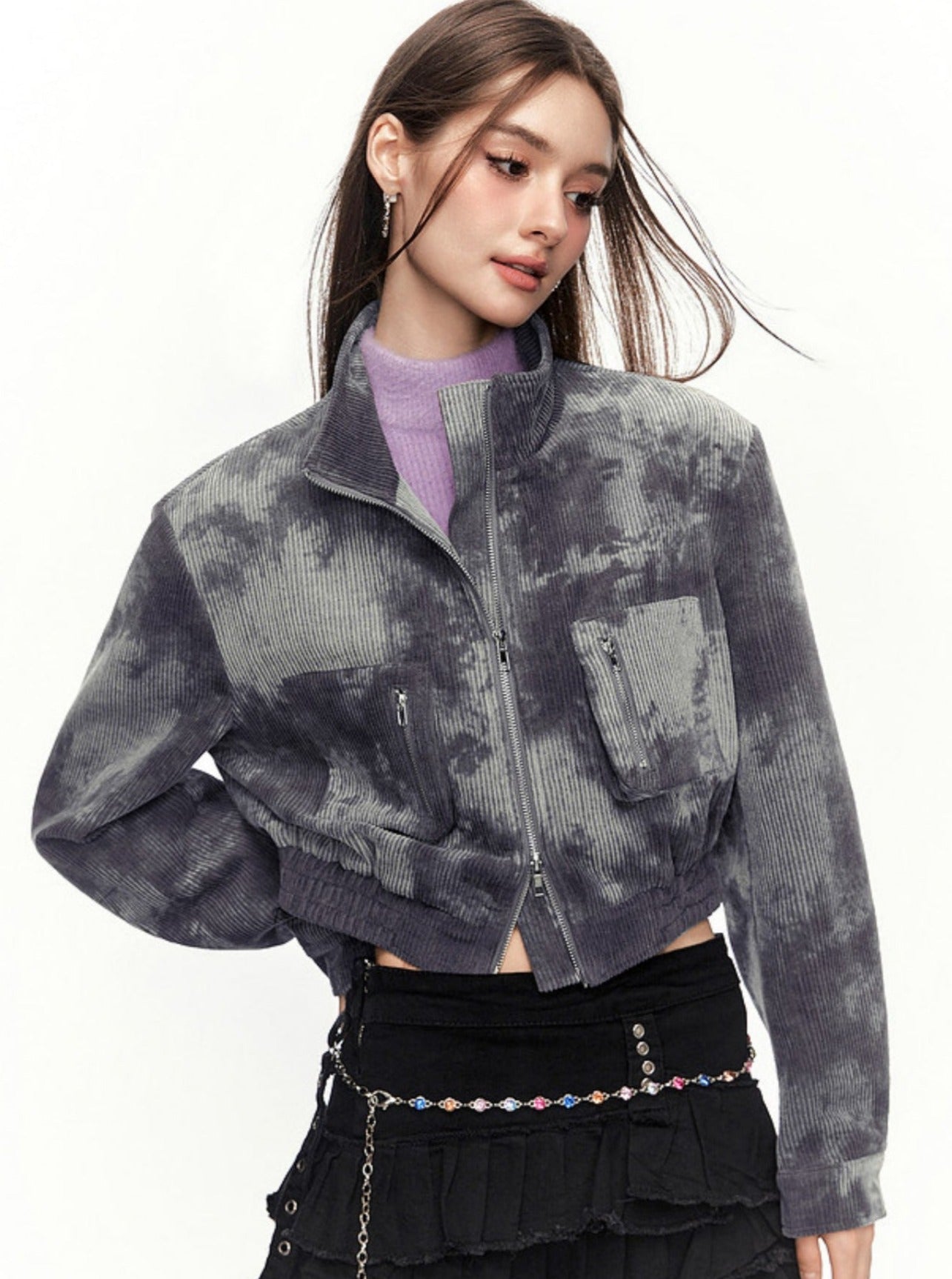 Retro Tie Dye Camouflage Slim Fit Short Jacket