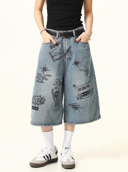 Graffiti Brief Denim Shorts Hosen