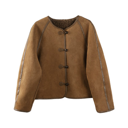 Retro Brown Suede Wool Jacket