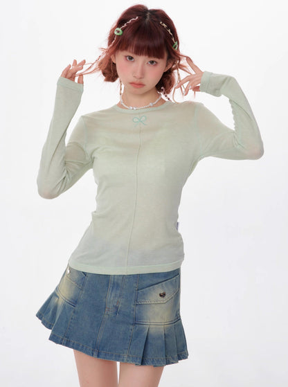 Retro Thin Slim Bow Knit Top