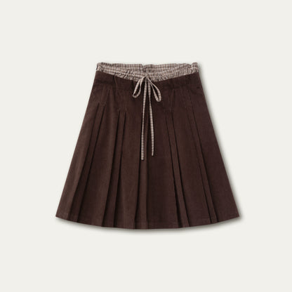 Retro Brown Corduroy Pleated Skirt