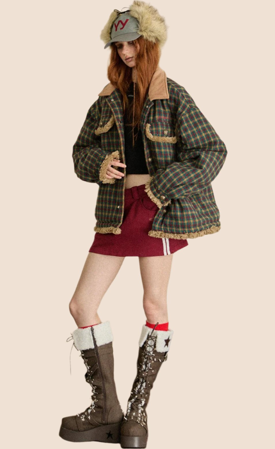 EZEK American Vintage Kontrast Plaid Revers College Jacke Frauen Herbst lässig lose Baseball Jacke Top