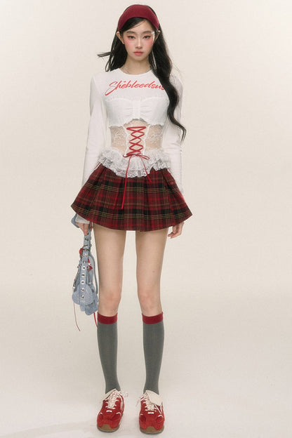 Red Plaid Scottish Lace Skirt