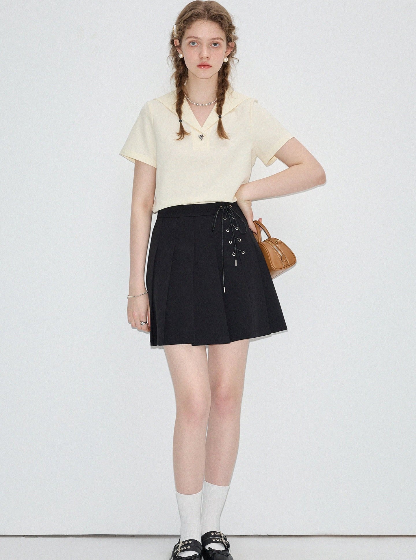 Black Strappy Slim A-Line Skirt