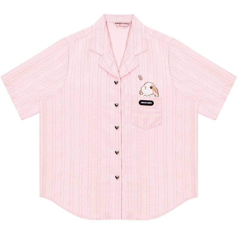 Rabbit Embroidery Premium Short Sleeve Shirt