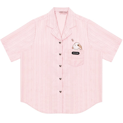 Rabbit Embroidery Premium Short Sleeve Shirt