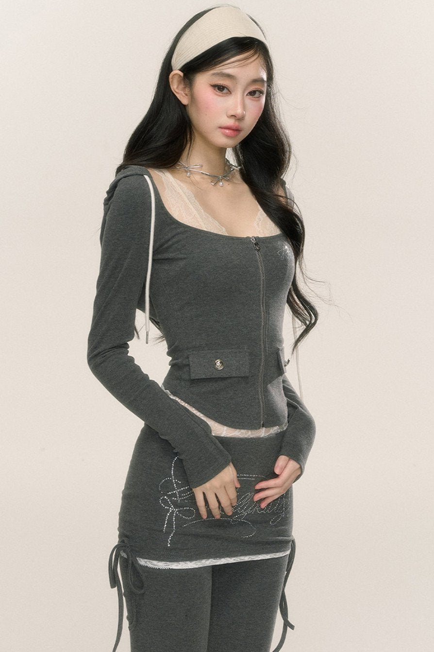 [On sale at 20 o'clock on September 26th] Gray lace suit women's early autumn leggings with a gray lace suit