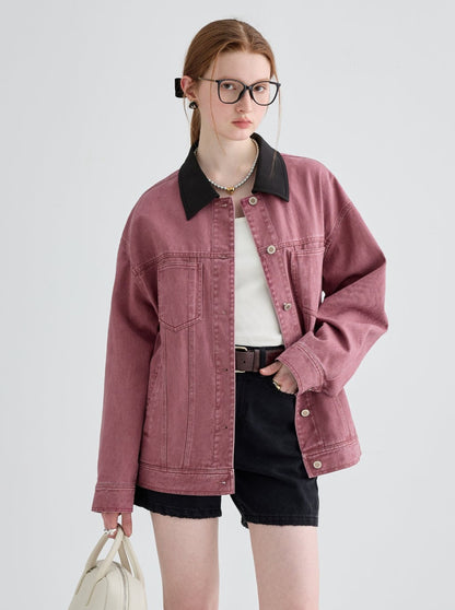 Contrast denim short jacket