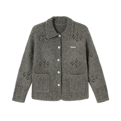 Knitted cardigan grey crewneck thermal jacket