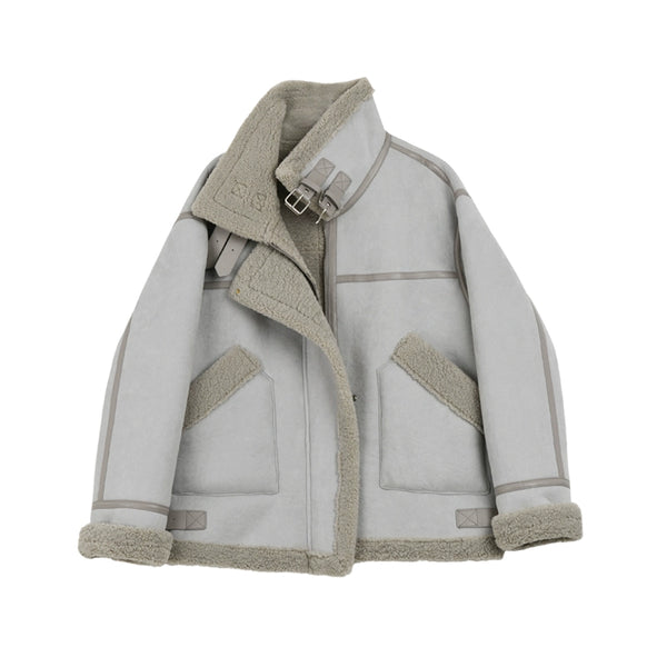 Suede thickened short lambswool coat