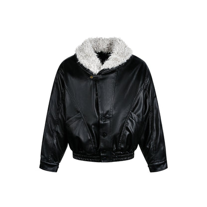 Fur Collar Leather Jacket Coat