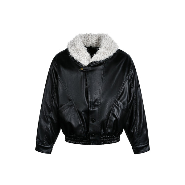 Fur Collar Leather Jacket Coat