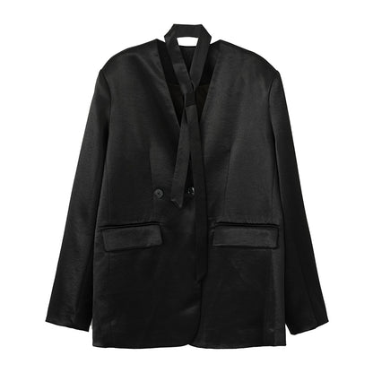 Glossy V-Neck Drape Jacket