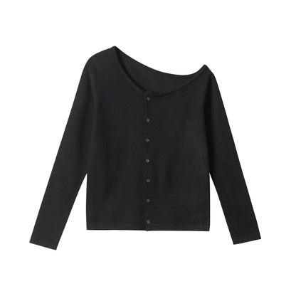 Black Knitted Off-Shoulder Cardigan