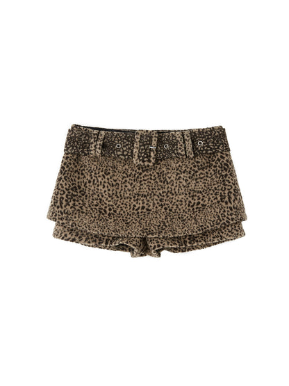 Leopard Print Wool Skirt Pants