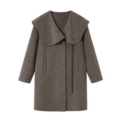 Large Lapel Tweed Wool Coat