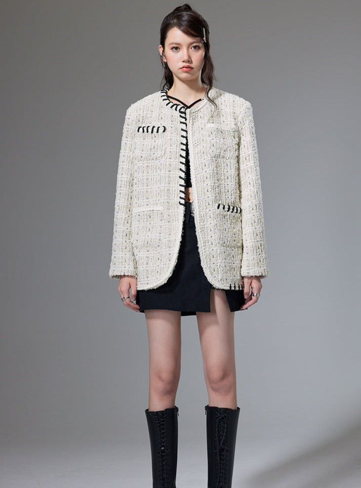 Tweed woven small fragrance knitted jacket