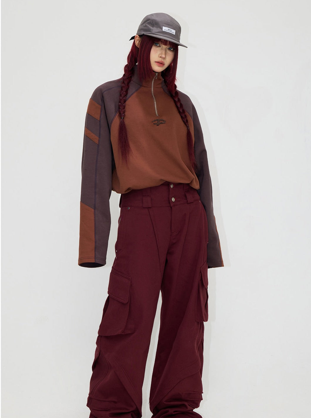 Maillard color patchwork pullover coat