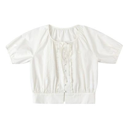 White Puff French Crew Neck Shirt