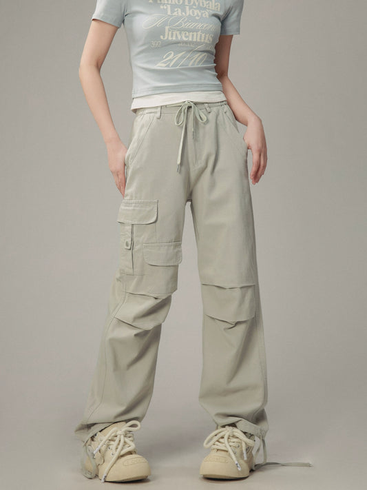 Vintage Pleated Lace-Up Cargo Pants