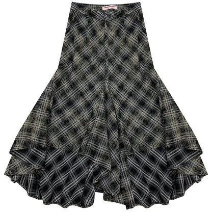 ziziFei Herbst und Winter neue amerikanische Retro High-Waisted schlanke mittellange unregelmäßige schwarz-weiß karierten Rock Frauen