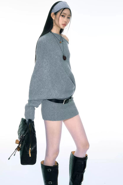 Slanted Shoulder Loose Sweater