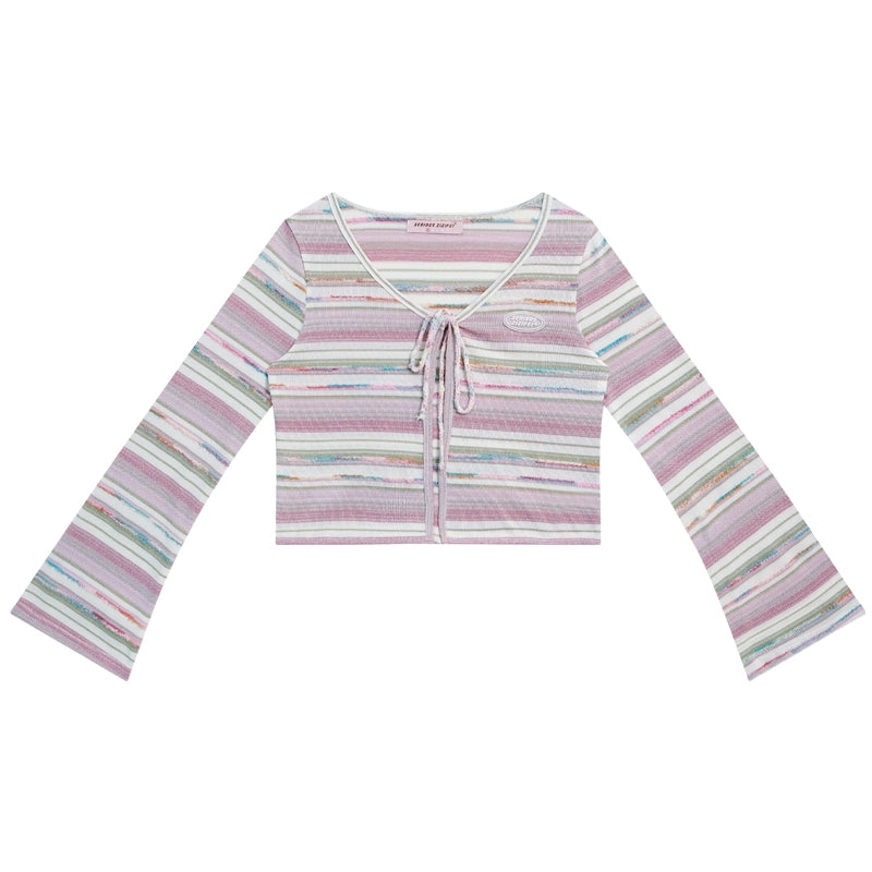 Cardigan court à rayures contrastées 